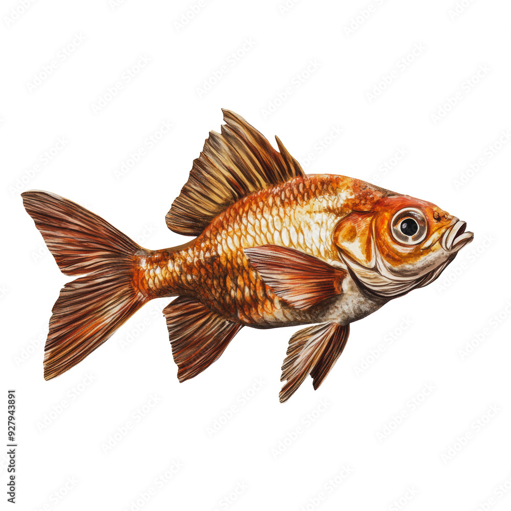 Naklejka premium PNG A detailed illustration of a goldfish swimming