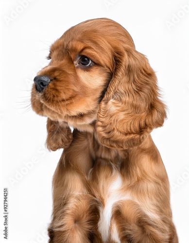 アメリカンコッカースパニエルの子犬のポートレート（American Cocker Spaniel puppy portrait on white background） 