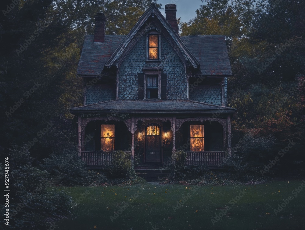 Eerie halloween house night photography capturing a hauntingly beautiful and spooky scene Eerie halloween house night photography capturing a hauntingly beautiful and spooky scene