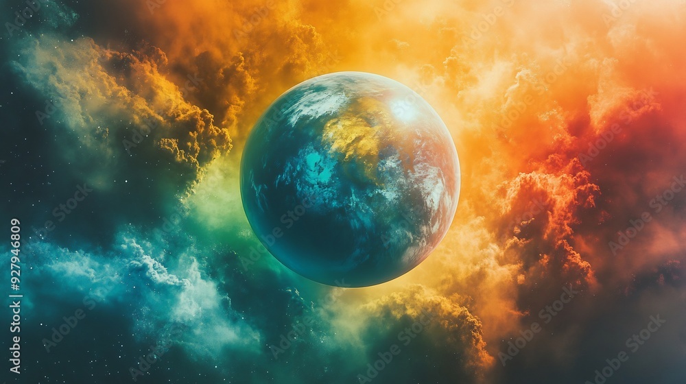 A striking image of Earth enveloped by vivid flames, highlighting themes of climate change and global impact. The vibrant colors contrast with the serenity of space. generative AI A striking image of Earth enveloped by vivid flames, highlighting themes of climate change and global impact. The vibrant colors contrast with the serenity of space. generative AI