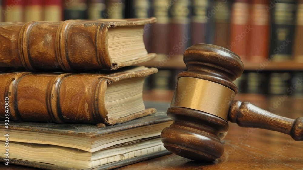 Concept of justice with gavel and law books in courthouse Concept of justice with gavel and law books in courthouse