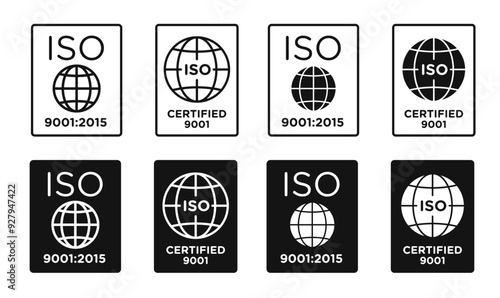 9001:2015 ISO certified symbol collection.