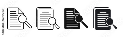 Search result line icon set. Financial statement overview and online research analysis vector symbols. Data optimization sign. Online review document verification icon. Audit and case study symbol. photo