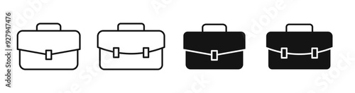 Briefcase icon set. Business office bag vector symbol. Job work suitcase sign in black filled and outlined style.