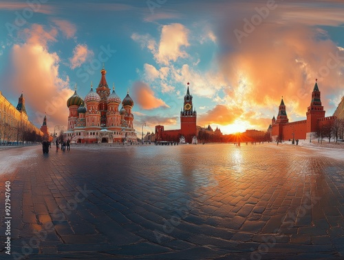 Moscow iconic panorama  red square, kremlin, and stbasil s cathedral view for stunning photography photo