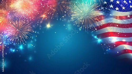 Patriotic American Flag With Festive Fireworks Celebration