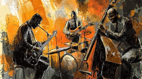 Jazz Band Watercolor Painting. photo