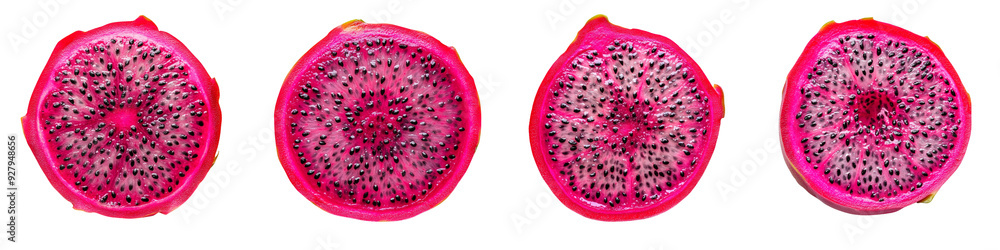 Set of a Isolated dragon fruit slice with a clipping path. On transparent background Set of a Isolated dragon fruit slice with a clipping path. On transparent background