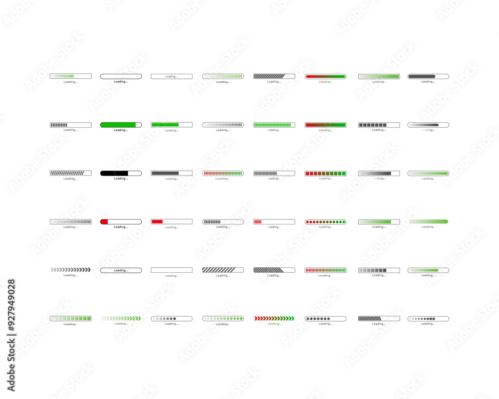 Collection Loading bar status icon. Vector illustration. Set of vector loaded icons. Download progress. Donload or Upload. Collection Loading bar status icon. Vector illustration. Set of vector loaded icons. Download progress. Donload or Upload.