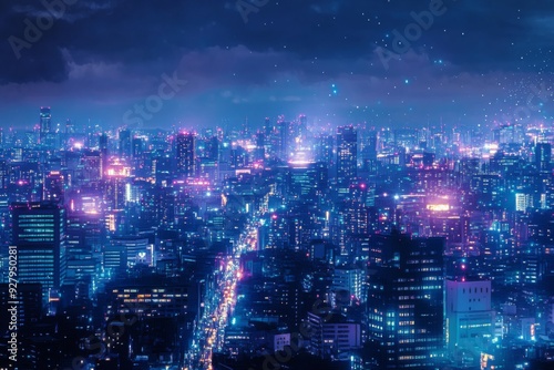 Wallpaper Mural Glimmering Urban Enchantment: anime-style Illustration of a Cityscape Aglow with the Magic of Metropolis Nights, Ideal for Skyline Postcards,Anime-Style,illustration,Picture BooksFor Poster,Novel,UI,W Torontodigital.ca