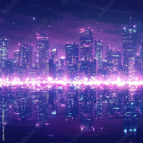 Wallpaper Mural Glimmering Urban Enchantment: anime-style Illustration of a Cityscape Aglow with the Magic of Metropolis Nights, Ideal for Skyline Postcards,Anime-Style,illustration,Picture BooksFor Poster,Novel,UI,W Torontodigital.ca