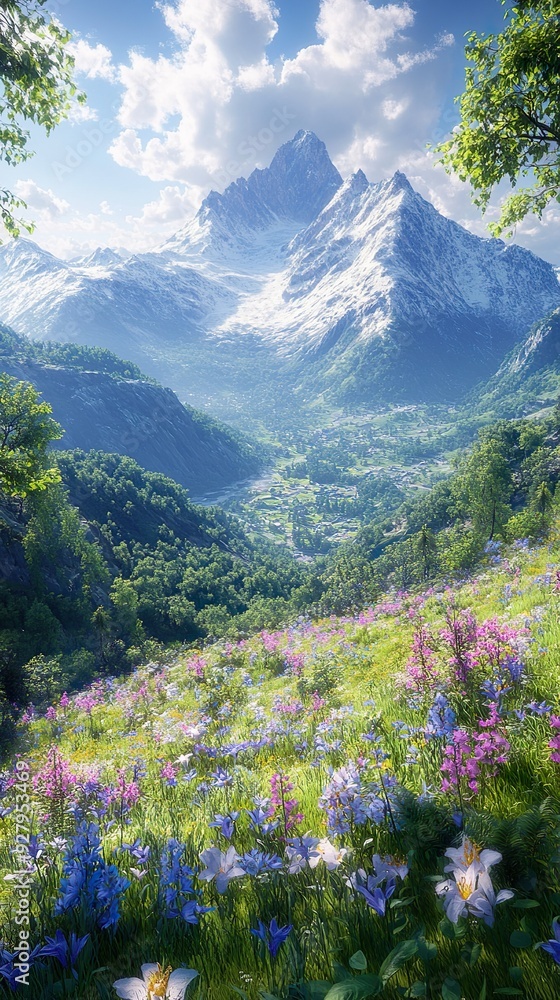 Fototapeta premium Lush forests and towering mountains adventure travel nature experience wallpaper