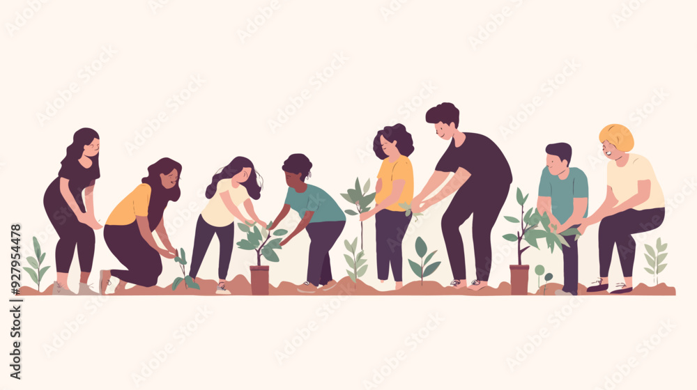 Obraz premium Community Volunteering Group Engaged in Tree Planting for Environmental Conservation and Green Initiatives