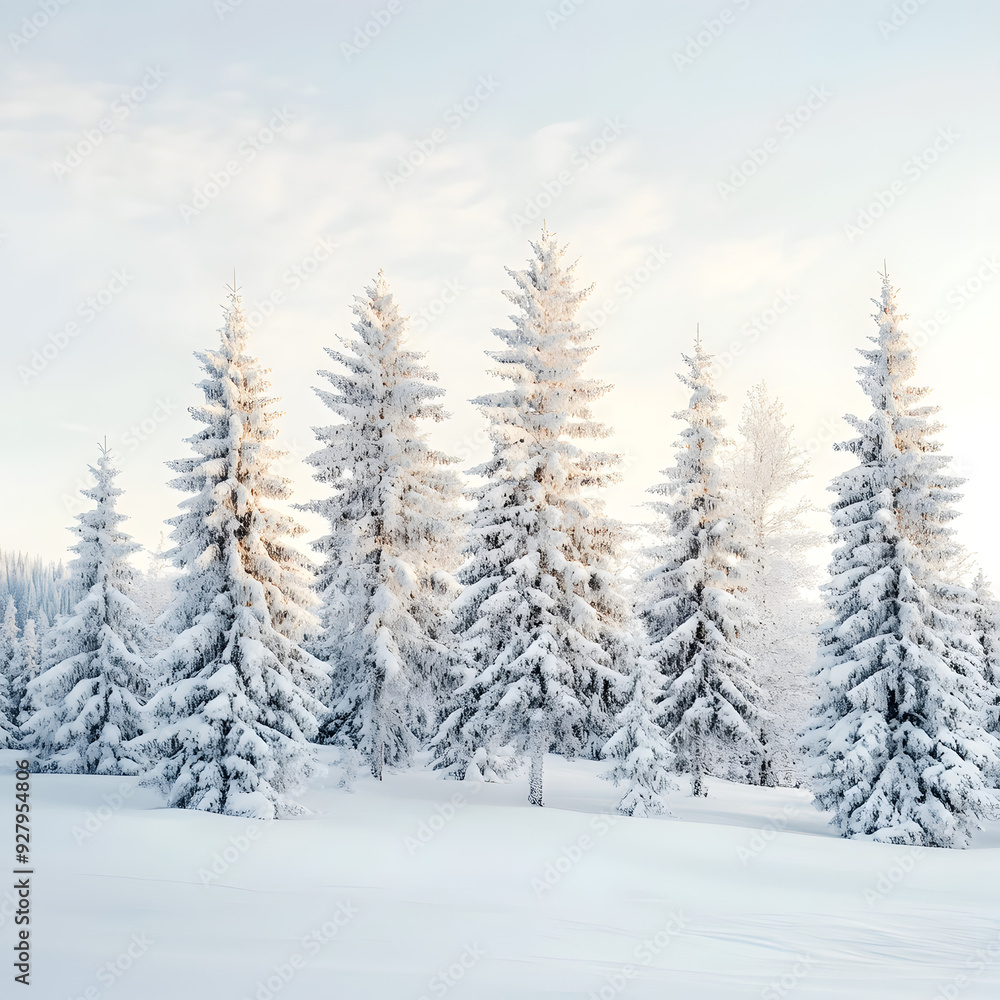 Majestic Snow-Covered Pine Trees in Serene Winter Landscape, Capturing Seasonal Beauty and Tranquility in Nature Majestic Snow-Covered Pine Trees in Serene Winter Landscape, Capturing Seasonal Beauty and Tranquility in Nature