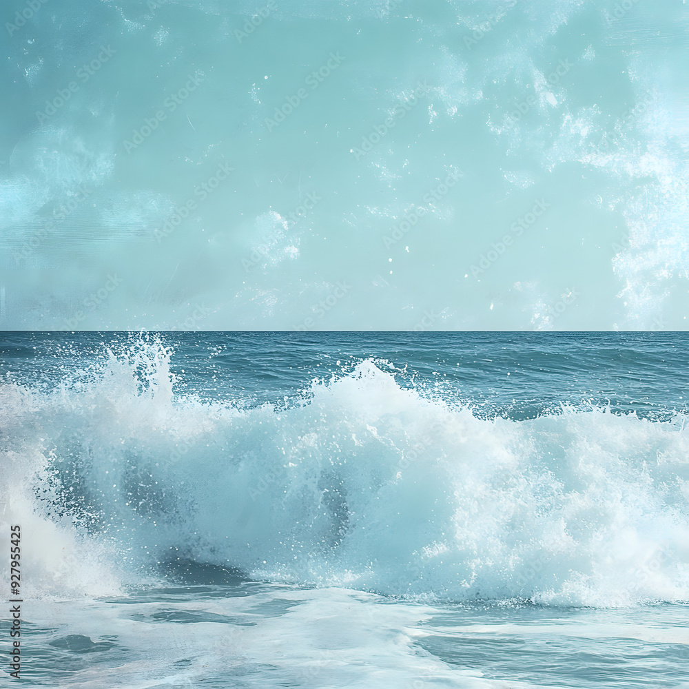 Obraz premium Powerful Ocean Waves Crashing Against Shore Under Clear Blue Sky Capturing the Majesty and Strength of Nature's Elements