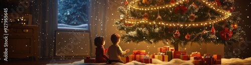 Heartwarming Holiday Harmony: anime-style Family Gathering Under a Festively Adorned Christmas Tree, Exchanging Gifts for Christmas and Welcoming the New Year 2025,Anime-Style,illustration,Picture Boo