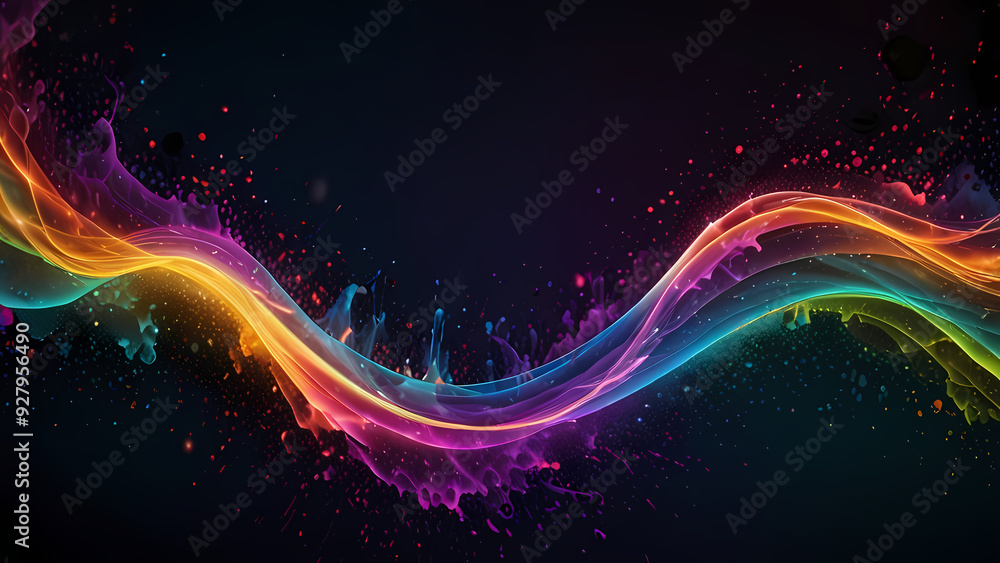 Obraz premium abstract background depicting the energy of chemical reactions, with neon-colored particles colliding and creating waves of energy across a dark, fluid backdrop