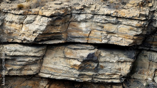 Close-up of a Rocky Cliff Face with Cracks and Layers.