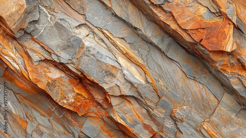 Close Up of Layered Rock with Rusty Veins.