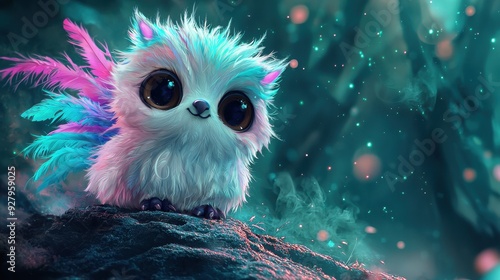 Cute Fantasy Creature with Feathers.