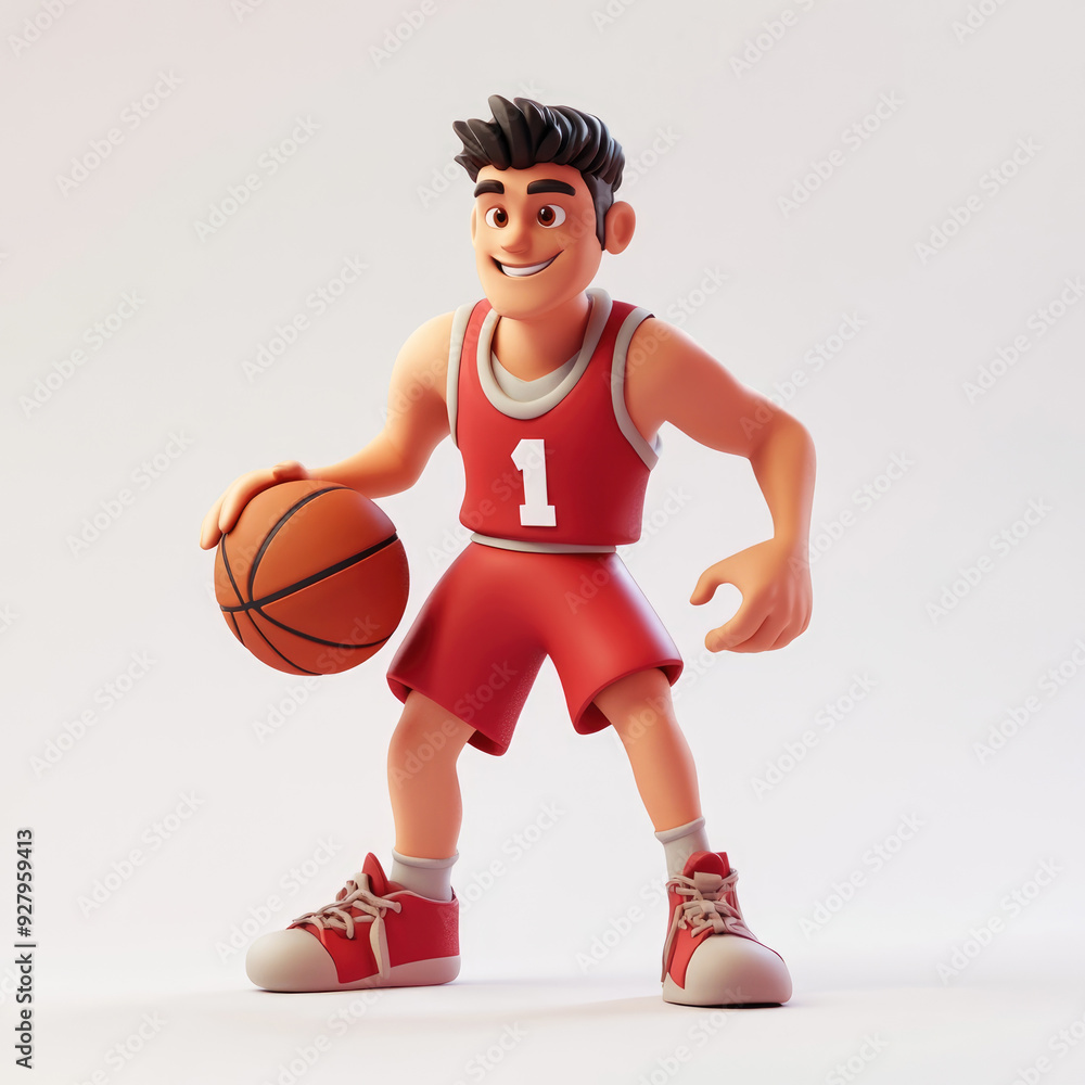 Naklejka premium 3D cartoon basketball player. on a solid white background