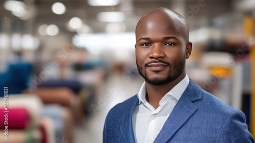 A young black man in a blue blazer and white shirt looks directly at the camera with a confident smile.