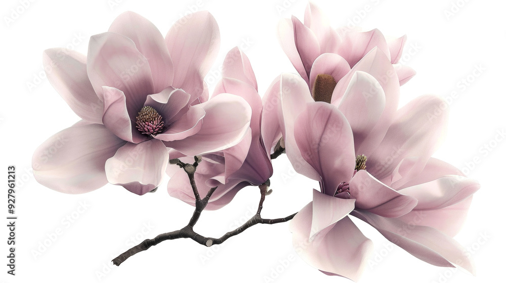 Beautiful magnolia flowers blooming on a delicate branch. The soft pink petals showcase elegance and gracefulness. Perfect for nature lovers and floral art enthusiasts. AI Beautiful magnolia flowers blooming on a delicate branch. The soft pink petals showcase elegance and gracefulness. Perfect for nature lovers and floral art enthusiasts. AI