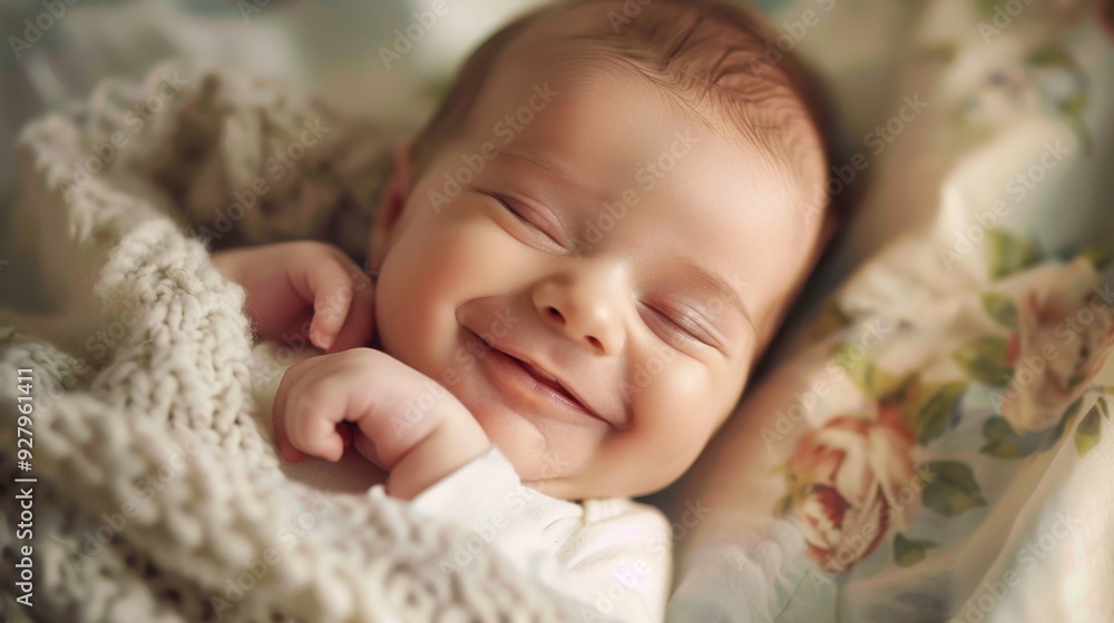 A baby first laugh, caught in a moment of pure joy and wonder. A baby first laugh, caught in a moment of pure joy and wonder.