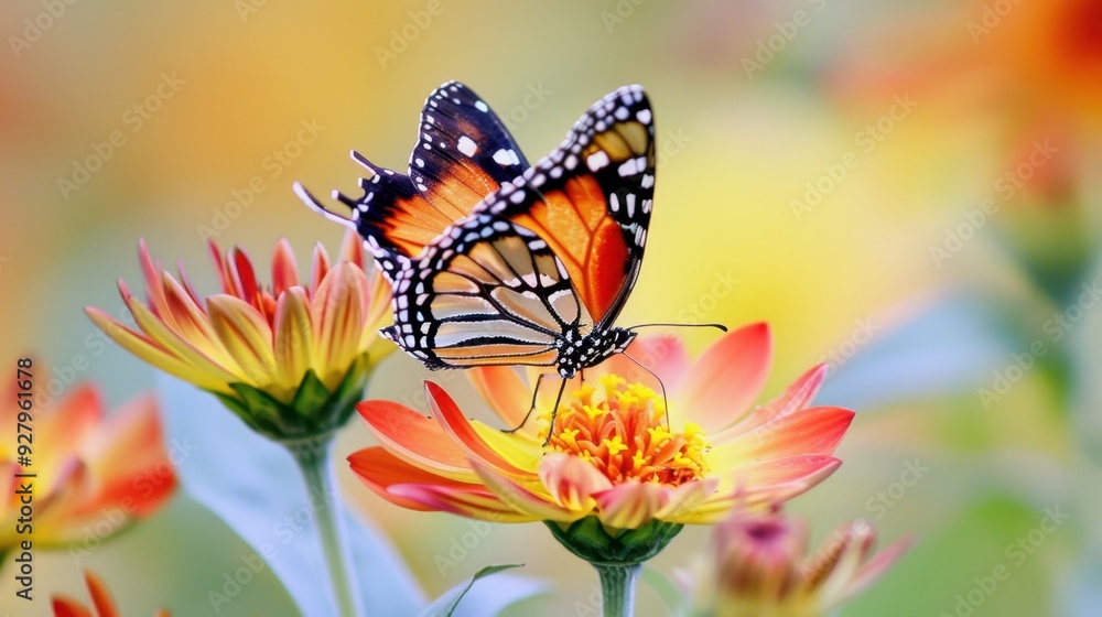 A butterfly landing on a blooming flower, symbolizing the harmony and beauty of new life. A butterfly landing on a blooming flower, symbolizing the harmony and beauty of new life.