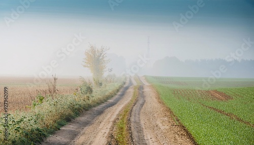 a path that runs through the bordering agricultural landscape. generative ai