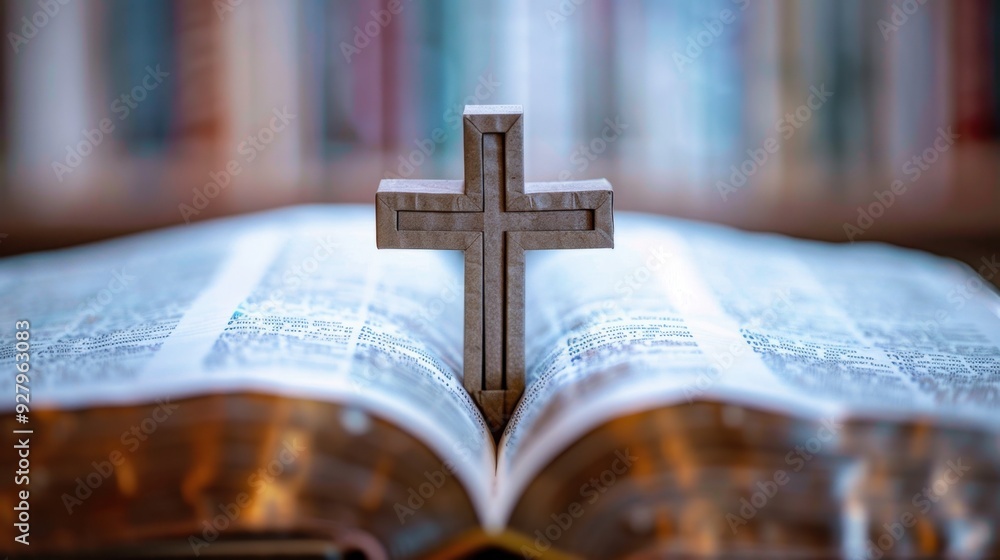 A cross made of paper, placed inside an open book, symbolizing the integration of faith and knowledge. A cross made of paper, placed inside an open book, symbolizing the integration of faith and knowledge.