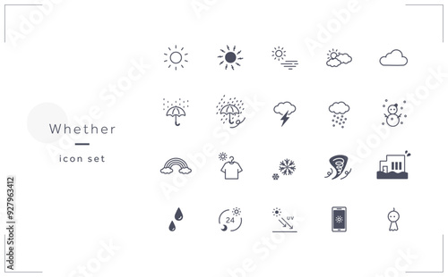 気象・天気のアイコン素材セット(線画・モノクロ)