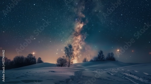 Milky Way Over Snowy Landscape