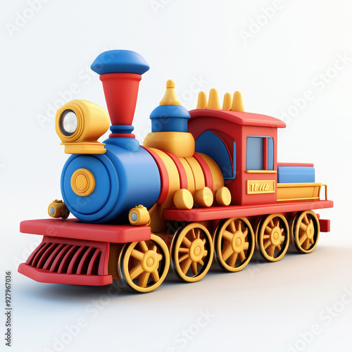 3D cartoon train. on a solid white background