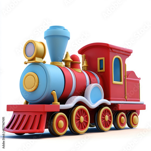 3D cartoon train. on a solid white background