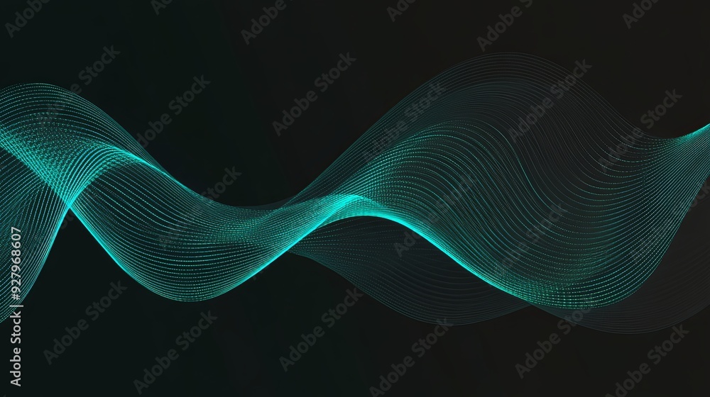 Elegant vector design of teal wavy lines on a black background, embodying minimalism and high-resolution 8K quality for modern aesthetics. Elegant vector design of teal wavy lines on a black background, embodying minimalism and high-resolution 8K quality for modern aesthetics.