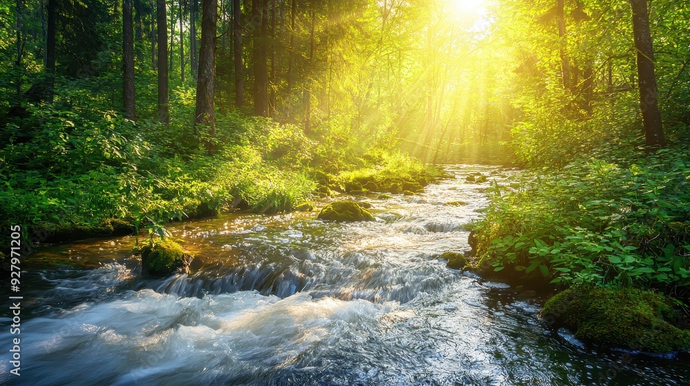 Obraz premium Sunlit Forest Stream.