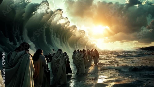 Moses leads the Exodus of the Israelites and jews out of Egypt and across the Red Sea