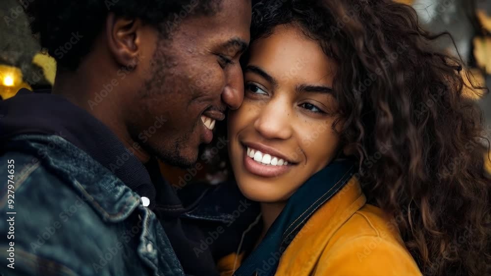 Affectionate romantic interracial black and Caucasian couple in love Affectionate romantic interracial black and Caucasian couple in love