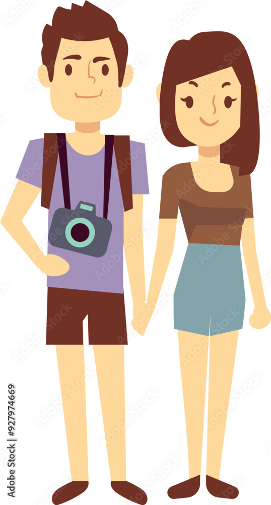 Tourist couple character. Happy man and woman on vacation Tourist couple character. Happy man and woman on vacation
