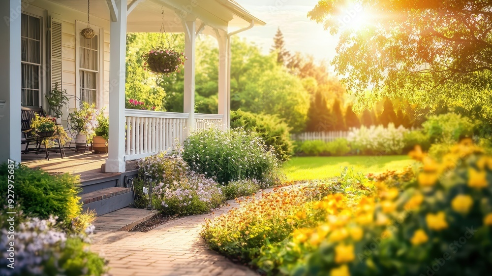 Obraz premium Sunny Porch with Flower Garden