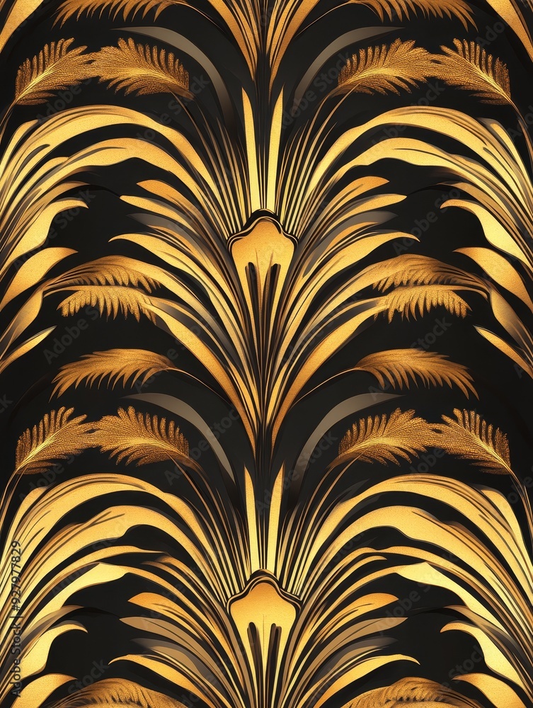 Golden Leaf Pattern on Black Background Golden Leaf Pattern on Black Background