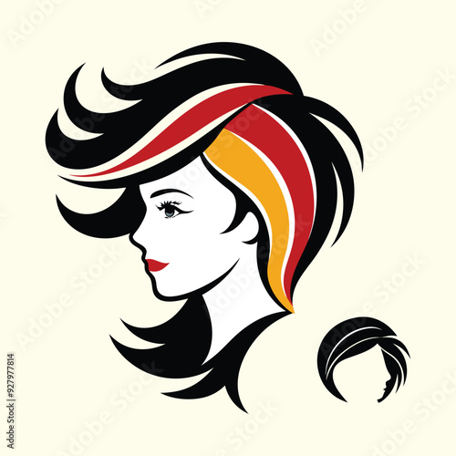 Elegant woman face silhouette with stylish hair and glamorous lips, a vector fashion illustration