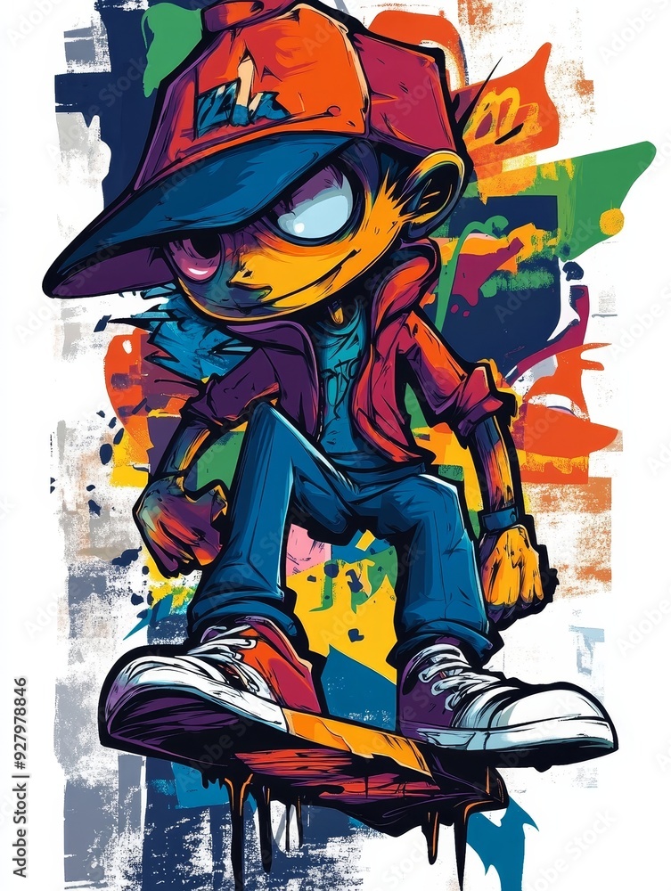 Graffiti Style Illustration of a Skateboarding Boy Graffiti Style Illustration of a Skateboarding Boy