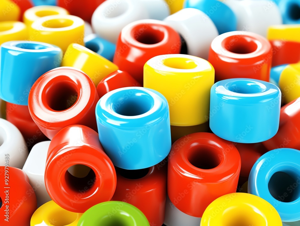 A vibrant collection of colorful plastic beads, perfect for crafting and creative projects for both kids and adults. A vibrant collection of colorful plastic beads, perfect for crafting and creative projects for both kids and adults.