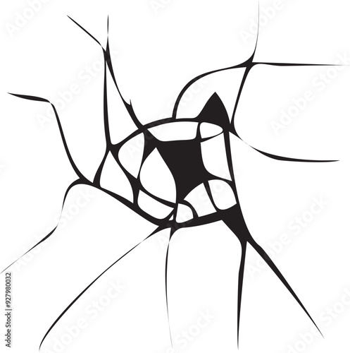 Broken glass cracks. Black shattered surface crash