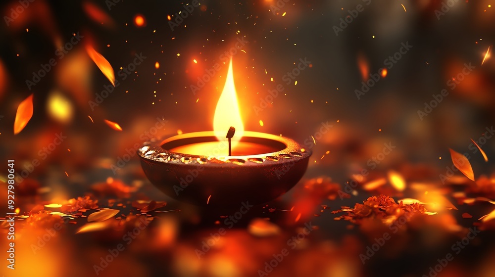 A glowing candle illuminates the surroundings with its warm light, creating a serene and peaceful ambiance amidst floating petals. A glowing candle illuminates the surroundings with its warm light, creating a serene and peaceful ambiance amidst floating petals.