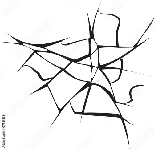 Black fractures. Glass or ice cracks. Shattered surface