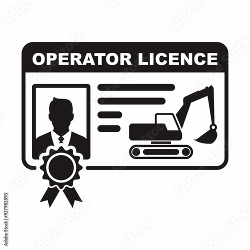 Excavator operator license card vector illustration. Industrial safety management for transport. Authorized driver for operating the vehicle and heavy equipment.