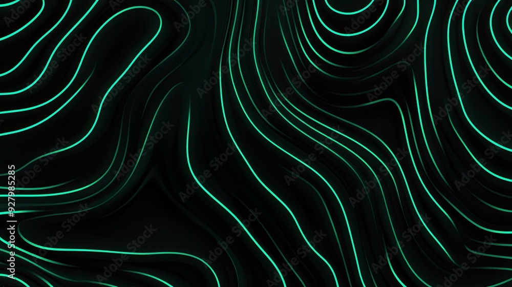 Technical vector art with green wavy lines on a black background, embodying minimalism in high-resolution 8K quality Technical vector art with green wavy lines on a black background, embodying minimalism in high-resolution 8K quality